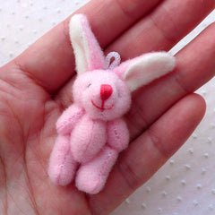Pink Bunny / Fabric Rabbit Doll Charm (1pc / 25mm x 55mm) Kawaii Fabric Animal Jewellery DIY Keychain Handbag Purse Dust Plug Charm CHM2266
