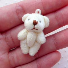 Bear Doll Charm (1 piece / 21mm x 32mm / White) Soft Plush Toy Charm Fabric Animal Ornament Keychain Purse Handbag Phone Charm CHM2271