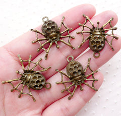 Halloween Spider Charms (4pcs / 28mm x 28mm / Antique Bronze) Spooky Creepy Jewelry DIY Insect Pendant Halloween Party Decoration CHM2273