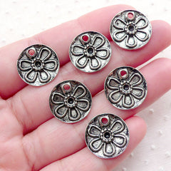Floral Tag Charms (6pcs / 16mm / Tibetan Silver) Flower Charm Spring Jewellery DIY Favor Embellishment Card Making Add On Charm CHM2275