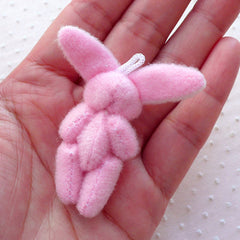 Pink Bunny / Fabric Rabbit Doll Charm (1pc / 25mm x 55mm) Kawaii Fabric Animal Jewellery DIY Keychain Handbag Purse Dust Plug Charm CHM2266