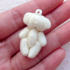 Bear Doll Charm (1 piece / 21mm x 32mm / White) Soft Plush Toy Charm Fabric Animal Ornament Keychain Purse Handbag Phone Charm CHM2271