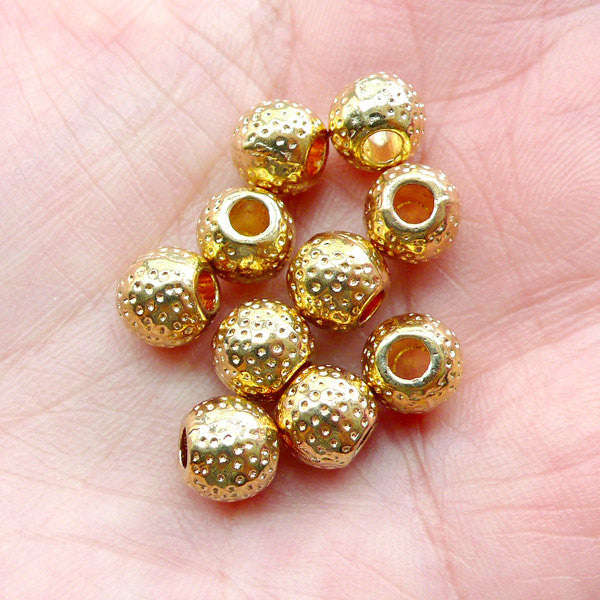 CLEARANCE Small Golden Spacer Beads (10pcs / 7mm x 6mm / Gold) Bracelet Necklace Making Metal Slide Charm Slider Round Barrel Bead Findings CHM2274