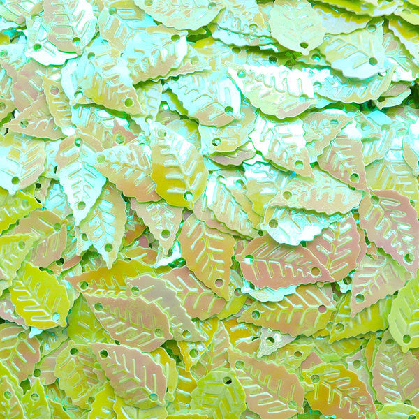 Leaf Confetti / Leaf Sequin (AB Green / 16mm x 9mm / 4g) Floral Decoration Card Making Scrapbook Embellishment Deco Sewing Supplies SPK96