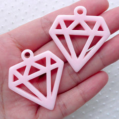 Diamond Geometric Outline Charms / Hollow Diamond Cabochon Charm (2pcs / 36mm x 40mm / Light Pink) Kawaii Jewelry DIY Phone Decoden CHM2281