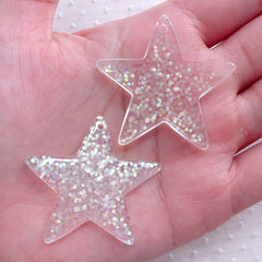 Confetti Star Cabochon Charm / Star Charms with Glitter Sequin (2pcs / 39mm x 38mm / AB Clear) Cute Embellishment Kawaii Decoration CHM2286