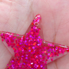 CLEARANCE Glitter Star Cabochon Charm / Star Charms with Confetti (2pcs / 39mm x 38mm / Dark Pink) Kawaii Jewellery Cute Decoden Kitsch Deco CHM2283