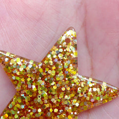 Glitter Star Charm / Bling Star Cabochon Charms with Confetti (2pcs / 39mm x 38mm / Gold) Kitsch Jewellery Kawaii Decoden Cute Deco CHM2284