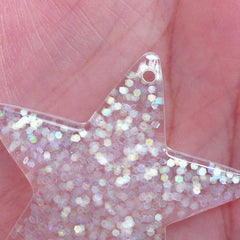 Confetti Star Cabochon Charm / Star Charms with Glitter Sequin (2pcs / 39mm x 38mm / AB Clear) Cute Embellishment Kawaii Decoration CHM2286