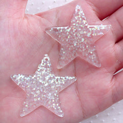 Confetti Star Cabochon Charm / Star Charms with Glitter Sequin (2pcs / 39mm x 38mm / AB Clear) Cute Embellishment Kawaii Decoration CHM2286