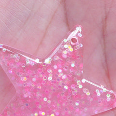 Sequin Star Cabochon Charm / Star Charm with Glitter Confetti (2pcs / 39mm x 38mm / Light Pink) Cute Decoration Kawaii Embellishment CHM2287