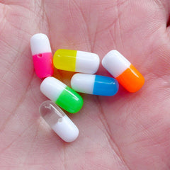 Pill Capsule Resin Cabochons (6pcs / 5mm x 12mm / Colorful Mix / 3D) Kawaii Phone Case Decoden Cute Kitsch Novelty Whimsical Jewelry CAB526