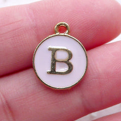Letter B Charm Enamel Charm (1 piece / 13mm x 15mm / Gold & Pink) Initial Charm Alphabet Charm Personalized Jewelry Gift Decoration CHM2292