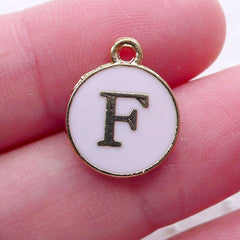 Alphabet F Charm Enamel Charm (1 piece / 13mm x 15mm / Gold & Pink) Letter Charm Initial Charm Personalized Jewelry Favor Decoration CHM2296