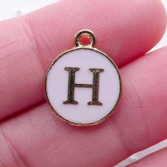 Letter H Charm Enamel Charm (1 piece / 13mm x 15mm / Gold & Pink) Initial Charm Alphabet Charm Personalised Jewelry Bracelet Making CHM2298