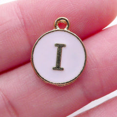 Alphabet I Charm Enamel Charm (1 piece / 13mm x 15mm / Gold & Pink) Initial Charm Letter Charm Personalized Jewellery DIY Necklace CHM2299