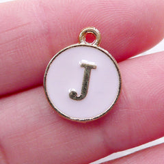 CLEARANCE Initial J Charm Enamel Charm (1 piece / 13mm x 15mm / Gold & Pink) Alphabet Charm Letter Charm Personalized Jewelry Necklace Making CHM2300