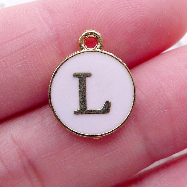 Alphabet L Charm Enamel Charm (1 piece / 13mm x 15mm / Gold & Pink) Letter Charm Initial Charm Personalised Jewelry Keychain Making CHM2302