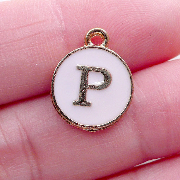 Initial P Charm Enamel Charm (1 piece / 13mm x 15mm / Gold & Pink) Alphabet Charm Letter Charm Personalised Jewelry Handbag Charm CHM2306
