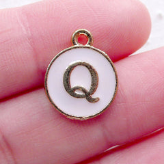 Letter Q Charm Enamel Charm (1 piece / 13mm x 15mm / Gold & Pink) Alphabet Charm Initial Charm Personalized Jewellery Purse Charm CHM2307
