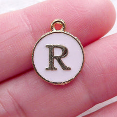 Alphabet R Charm Enamel Charm (1 piece / 13mm x 15mm / Gold & Pink) Letter Charm Initial Charm Personalized Jewelry Wine Glass Charm CHM2308