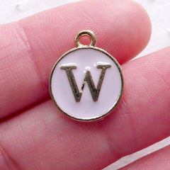 Letter W Charm Enamel Charm (1 piece / 13mm x 15mm / Gold & Pink / 2 Sided) Alphabet Charm Initial Charm Personalised Jewellery CHM2313