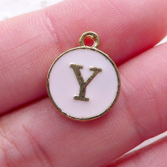 Initial Y Charm Enamel Charm (1 piece / 13mm x 15mm / Gold & Pink / 2 Sided) Letter Charm Alphabet Charm Personalized Jewellery CHM2315