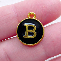 Alphabet B Charm (1 piece / 13mm x 15mm / Gold & Black / 2 Sided) Initial Enamel Charm Letter Charm Elegant Personalized Jewelry CHM2318
