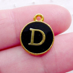 CLEARANCE Letter D Charm (1 piece / 13mm x 15mm / Gold & Black / 2 Sided) Alphabet Enamel Charm Initial Charm Personalised Jewelry Necklace CHM2320