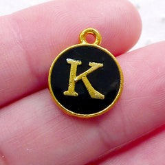 CLEARANCE Alphabet K Charm (1 piece / 13mm x 15mm / Gold & Black / 2 Sided) Letter Enamel Charm Initial Charm Personalized Gift Decoration CHM2327