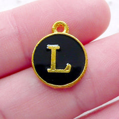 Initial L Charm (1 piece / 13mm x 15mm / Gold & Black / 2 Sided) Letter Enamel Charm Alphabet Charm Cute Personalized Embellishment CHM2328