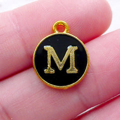 Letter M Charm (1 piece / 13mm x 15mm / Gold & Black / 2 Sided) Initial Enamel Charm Alphabet Charm Cute Personalized Decoration CHM2329