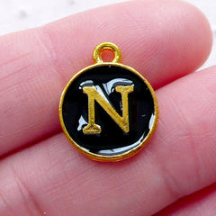 Alphabet N Charm (1 piece / 13mm x 15mm / Gold & Black / 2 Sided) Initial Enamel Charm Letter Charm Personalised Favor Packaging CHM2330
