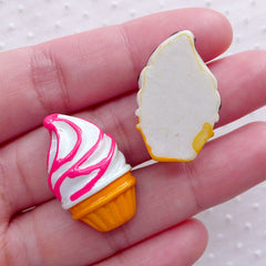 CLEARANCE Kawaii Ice Cream Sundae Cabochon (2pcs / 17mm x 27mm / Chocolate & Strawberry / Flatback) Decoden Embellishment Whimsical Decoration FCAB428