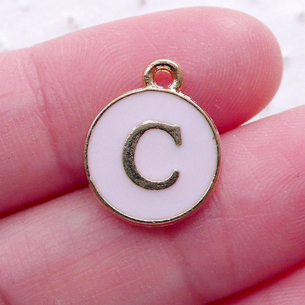 Alphabet C Charm Enamel Charm (1 piece / 13mm x 15mm / Gold & Pink) Initial Charm Letter Charm Personalised Jewellery Embellishment CHM2293