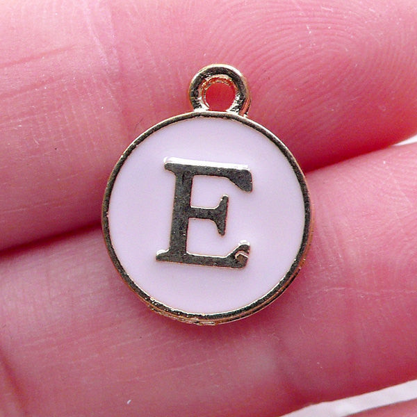 Letter E Charm Enamel Charm (1 piece / 13mm x 15mm / Gold & Pink) Alphabet Charm Initial Charm Personalized Jewellery Decoration CHM2295