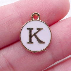Letter K Charm Enamel Charm (1 piece / 13mm x 15mm / Gold & Pink) Alphabet Charm Initial Charm Personalised Jewellery Add On Charm CHM2301