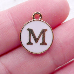 Initial M Charm Enamel Charm (1 piece / 13mm x 15mm / Gold & Pink) Letter Charm Alphabet Charm Personalized Jewellery DIY Key Chain CHM2303