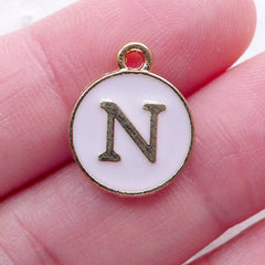 Letter N Charm Enamel Charm (1 piece / 13mm x 15mm / Gold & Pink) Initial Charm Alphabet Charm Personalized Jewelry Keyring Making CHM2304