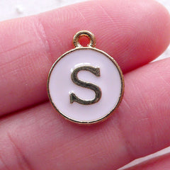 Initial S Charm Enamel Charm (1 piece / 13mm x 15mm / Gold & Pink) Letter Charm Alphabet Charm Personalised Jewellery Bookmark Charm CHM2309