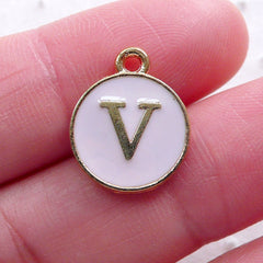 Initial V Charm Enamel Charm (1 piece / 13mm x 15mm / Gold & Pink) Alphabet Charm Letter Charm Personalized Jewelry Dust Plug Charm CHM2312