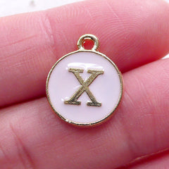 Alphabet X Charm Enamel Charm (1 piece / 13mm x 15mm / Gold & Pink / Double Sided) Letter Charm Initial Charm Personalised Jewelry CHM2314