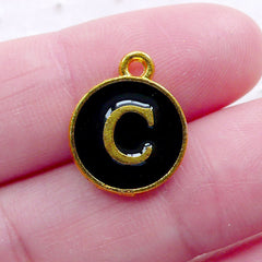 Initial C Charm (1 piece / 13mm x 15mm / Gold & Black / 2 Sided) Alphabet Enamel Charm Letter Charm Personalised Jewellery Bracelet CHM2319
