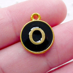 Initial O Charm (1 piece / 13mm x 15mm / Gold & Black / 2 Sided) Alphabet Enamel Charm Letter Charm Personalised Favor Decoration CHM2331
