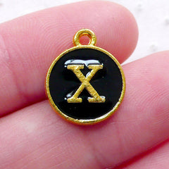 Initial X Charm (1 piece / 13mm x 15mm / Gold & Black / 2 Sided) Letter Enamel Charm Alphabet Charm Personalised Necklace Making CHM2340
