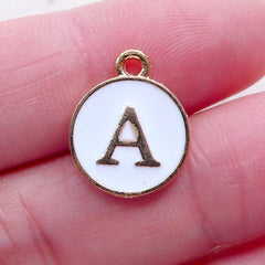 Alphabet A Charm (1 piece / 13mm x 15mm / Gold & White) Letter Charm Initial Enamel Charm Personalised Bracelet Necklace Making CHM2343
