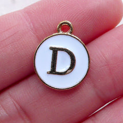 Alphabet D Charm (1 piece / 13mm x 15mm / Gold & White) Initial Charm Letter Enamel Charm Personalised Favor Gift Packaging Supply CHM2346