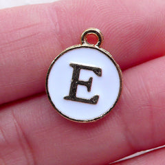 Initial E Charm (1 piece / 13mm x 15mm / Gold & White) Alphabet Charm Letter Enamel Charm Personalised Decoration Favor Packaging CHM2347