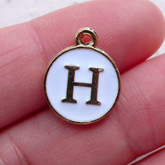 Initial H Charm (1 piece / 13mm x 15mm / Gold & White) Letter Charm Alphabet Enamel Charm Personalised Key Chain Kawaii Add On Charm CHM2350