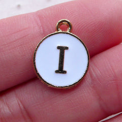 Letter I Charm (1 piece / 13mm x 15mm / Gold & White / 2 Sided) Initial Charm Alphabet Enamel Charm Cute Personalised Keyring Making CHM2351